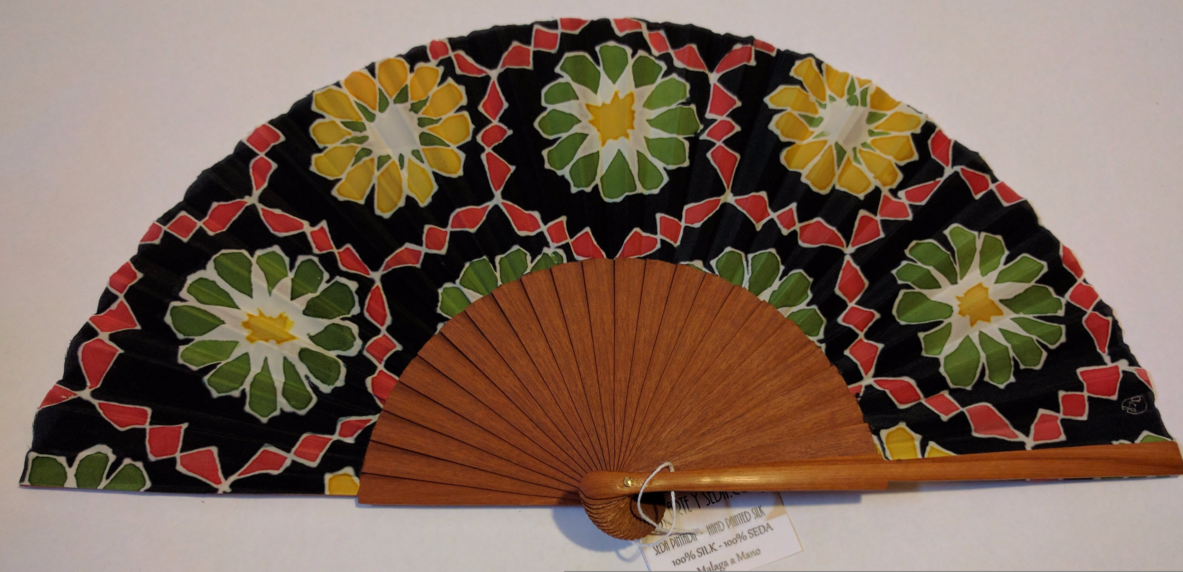 Abanico seda "Dodecaedros y cadena"